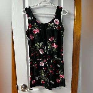 Black Romper with Pink Floral Pattern